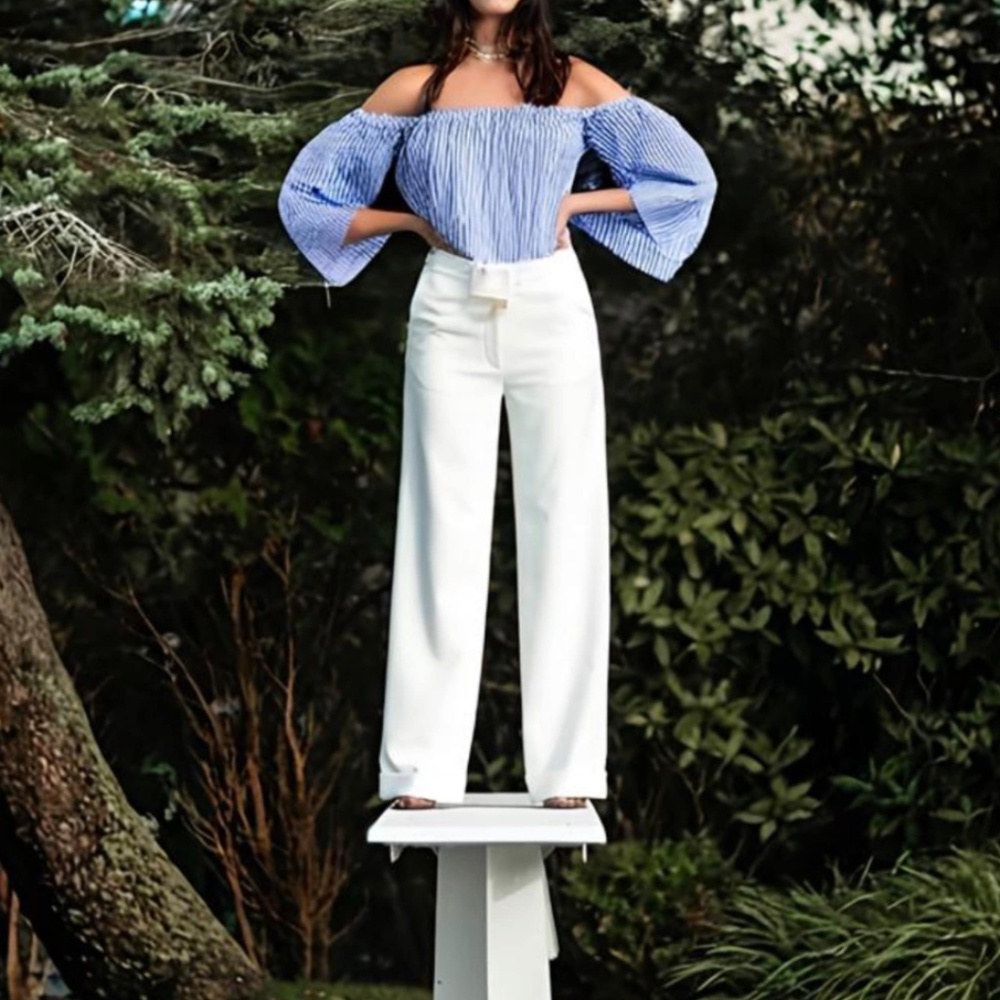 Stripe Crop Sleeve Off Shoulder Choker Top Blouse